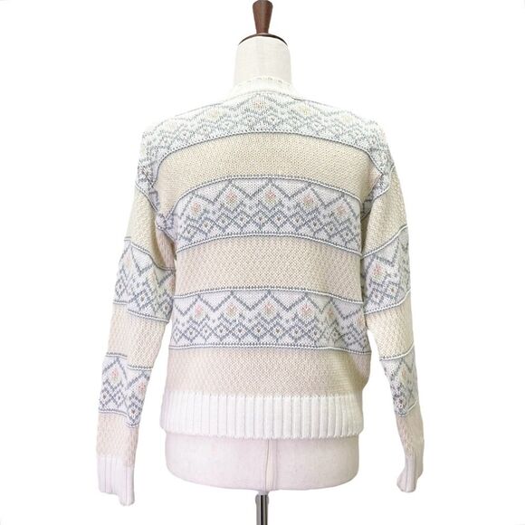 Vintage Liz Sport Fair Isle Pastel Neutral Cropped V Neck Sweater Size P | XS - Picture 3 of 11